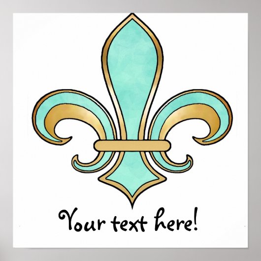 Fleur de Lis in vaste kleur - Turquoise Aqua Poster (Voorkant)