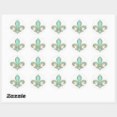 Fleur de Lis in vaste kleur - Turquoise Aqua Ronde Sticker (Vel)