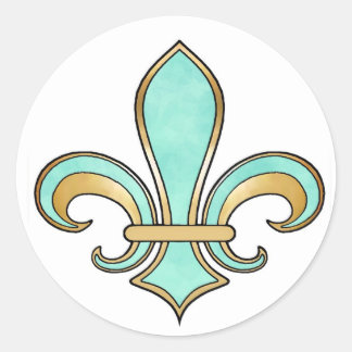 Fleur de Lis in vaste kleur - Turquoise Aqua Ronde Sticker