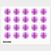Fleur de Lis in Violet Paars op Lavender Ronde Sticker (Vel)