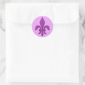 Fleur de Lis in Violet Paars op Lavender Ronde Sticker (Tas)