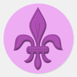 Fleur de Lis in Violet Paars op Lavender Ronde Sticker
