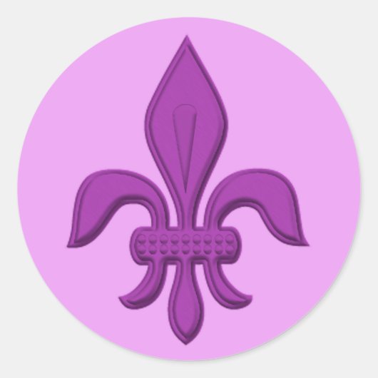 Fleur de Lis in Violet Paars op Lavender Ronde Sticker (Voorkant)