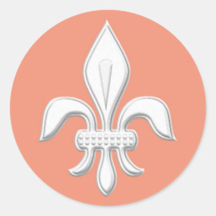 Fleur de Lis in White op Light Coral Pink / Peach Ronde Sticker
