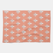Fleur de Lis in White op Light Coral Pink / Peach Theedoek (Horizontaal)