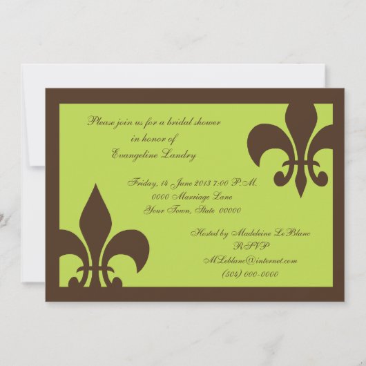Fleur de Lis Invitations Chocolate and Limoen Kaart (Voorkant)