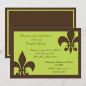 Fleur de Lis Invitations Chocolate and Limoen Kaart (Voorkant / Achterkant)