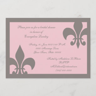 Fleur de Lis Invitations Grey and Light Pink Kaart
