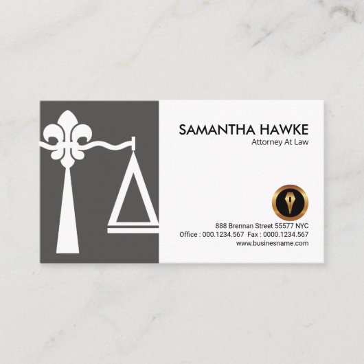 Fleur-De-Lis Justice Scales White Hoesje Visitekaartje (Voorkant)