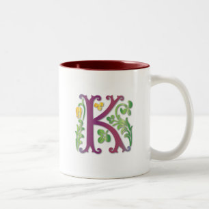 Fleur-de-lis K Monogram Tweekleurige Koffiemok