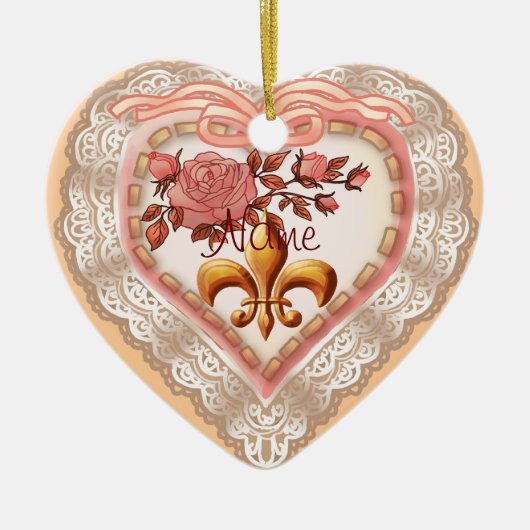 Fleur De Lis Kant Hart ornament (Voorkant)