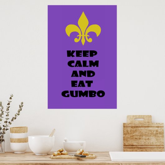 Fleur de Lis Keep Calm Eat Gumbo Paars Poster (Keuken)