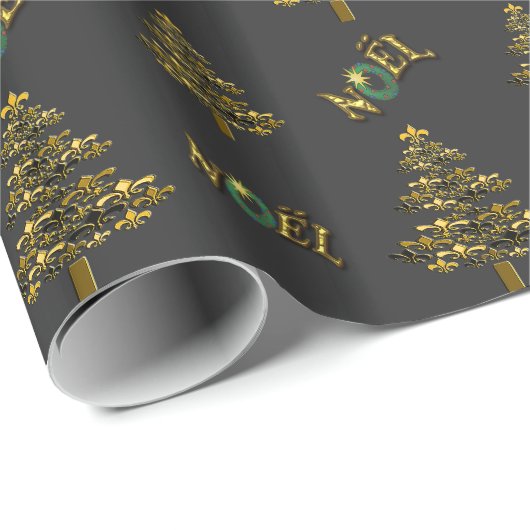 Fleur de Lis-kerstboom op zwarte knop Cadeaupapier (Rol Hoek)