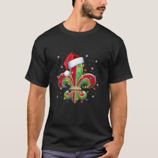 Fleur De Lis Kerstornament met Santa Hat Xma T-shirt