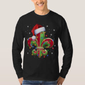 Fleur De Lis Kerstornament met Santa Hat Xma T-shirt (Voorkant)