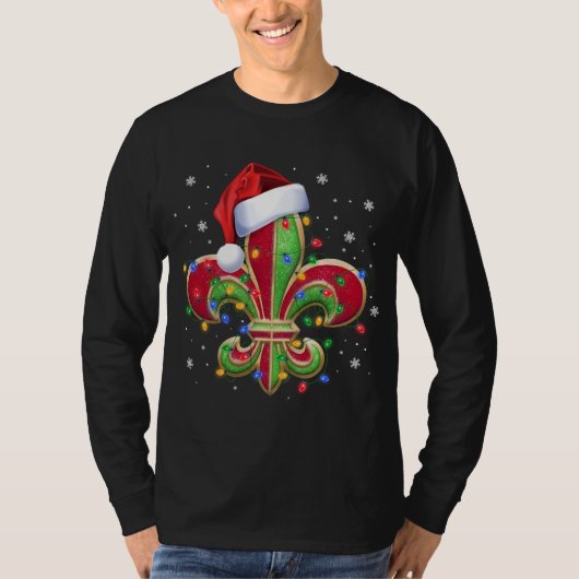 Fleur De Lis Kerstornament met Santa Hat Xma T-shirt