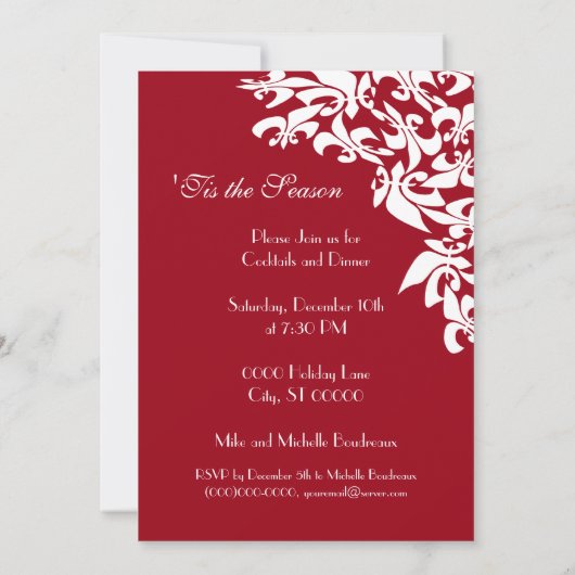 Fleur de Lis Kerstparty Red White Kaart (Achterkant)