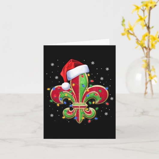 Fleur de Lis kerstversiering met kerstmuts XMA Kaart (Gele Bloem)