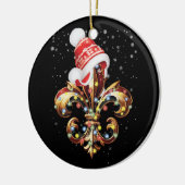 Fleur de Lis kerstversiering met kerstmuts XMA Keramisch Ornament (Links)