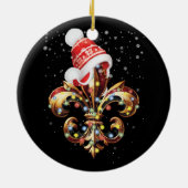 Fleur de Lis kerstversiering met kerstmuts XMA Keramisch Ornament (Achterkant)