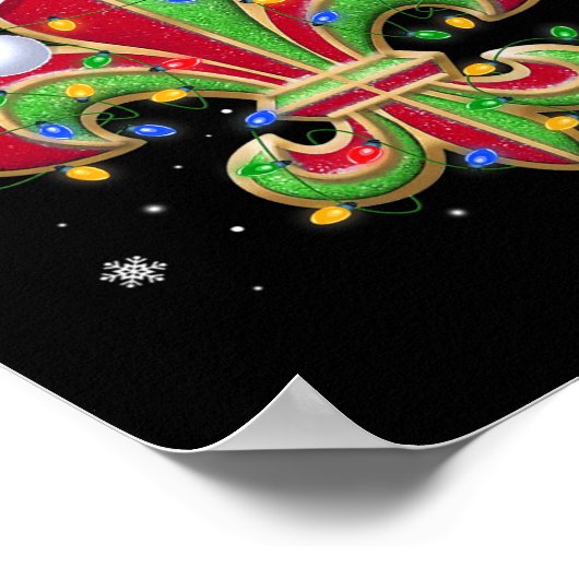 Fleur de Lis kerstversiering met kerstmuts XMA Poster (Hoek)