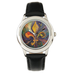 Fleur de Lis Kleurrijke Mardi Gras Horloge