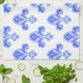 Fleur-de-lis, Koninklijk Blauw & Wit Theedoek (Gevouwen)