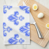 Fleur-de-lis, Koninklijk Blauw & Wit Theedoek (Quarter Fold)