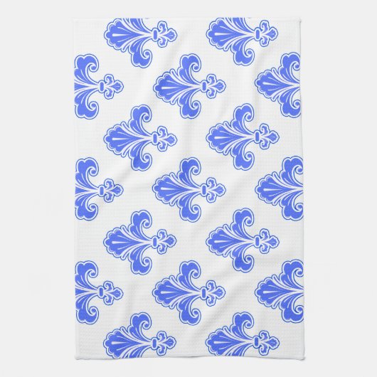 Fleur-de-lis, Koninklijk Blauw & Wit Theedoek (Verticaal)