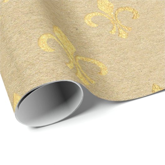 Fleur de Lis Kraft Gold Natural Royal - minimumaan Cadeaupapier (Rol Hoek)