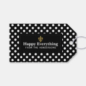 Fleur de Lis label met witte stippen Cadeaulabel (Voorkant (Horizontaal))