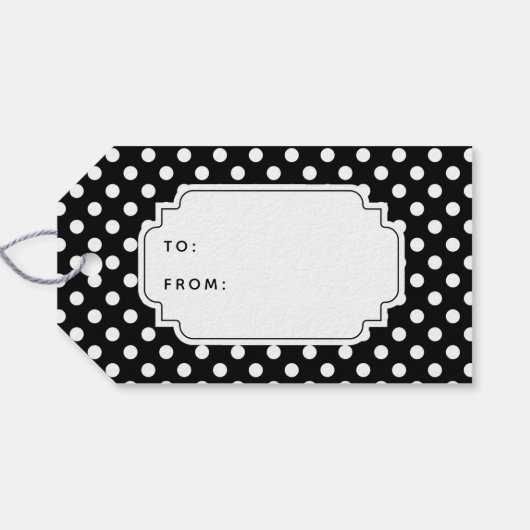 Fleur de Lis label met witte stippen Cadeaulabel (Achterkant Horizontaal)