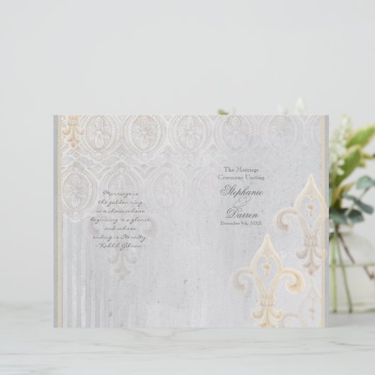 Fleur de Lis Lace Damask 2 Gray Wedding Programme (Staand voorkant)