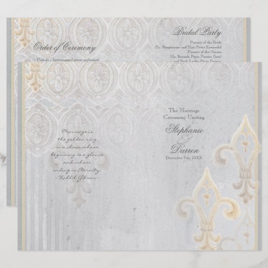Fleur de Lis Lace Damask 2 Gray Wedding Programme (Voorkant / Achterkant)
