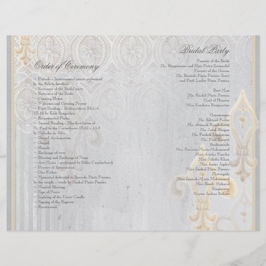 Fleur de Lis Lace Damask 2 Gray Wedding Programme (Achterkant)