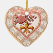 Fleur De Lis Lacy Heart aangepaste ornamenten (Voorkant)