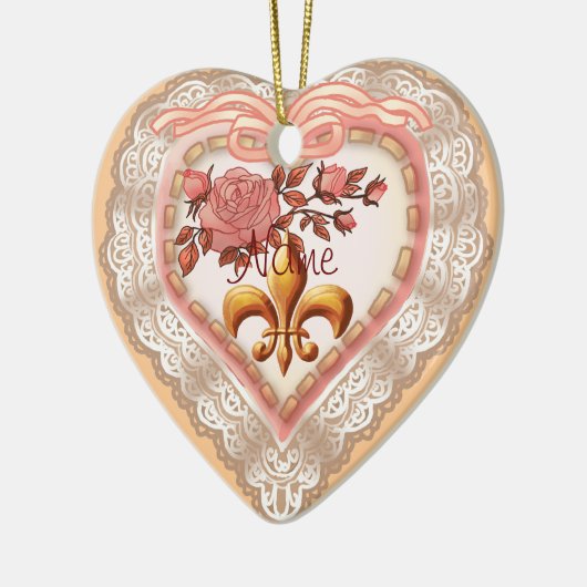 Fleur De Lis Lacy Heart aangepaste ornamenten (Links)