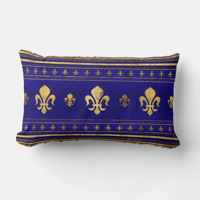 Fleur-de-lis - Lapis Lazuli en Gold Kussen (Voorkant)