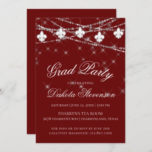 Fleur de Lis Lights | Afstudeerfeest rood thema Kaart (Voorkant / Achterkant)