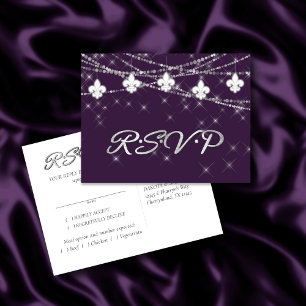 Fleur de Lis Lights Deep Paarse Entree-respons Uitnodiging Briefkaart