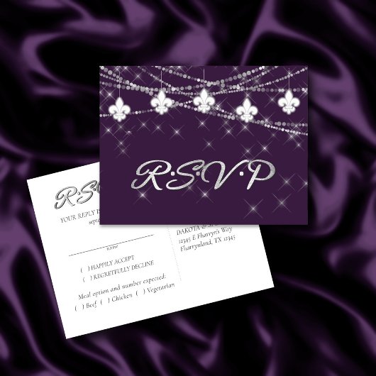 Fleur de Lis Lights | Deep Paarse Entree-respons Uitnodiging Briefkaart
