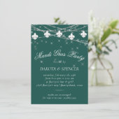 Fleur de Lis Lights | Groene Mardi Gras Party Kaart (Staand voorkant)