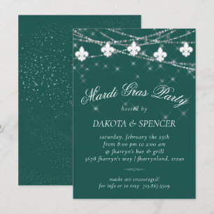 Fleur de Lis Lights   Groene Mardi Gras Party Kaart