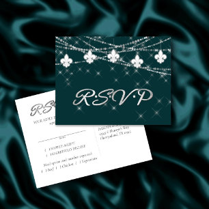 Fleur de Lis Lights   Midnight Blauwgroen RSVP Ent Uitnodiging Briefkaart