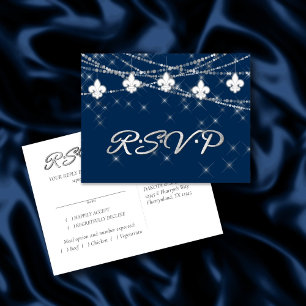 Fleur de Lis Lights   Navy Cobalt RSVP Maaltijd ke Uitnodiging Briefkaart