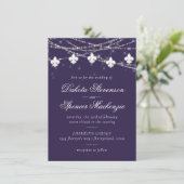 Fleur de Lis Lights | Paarse Moody thema bruiloft Kaart (Staand voorkant)