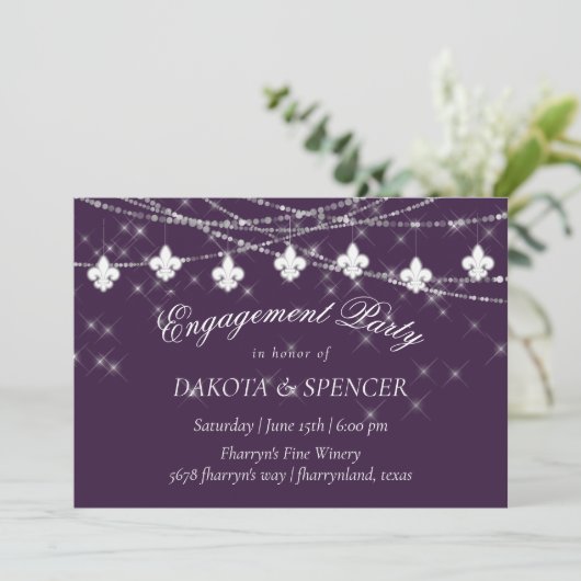 Fleur de Lis Lights | Paarse Moody-Verloving Kaart (Staand voorkant)