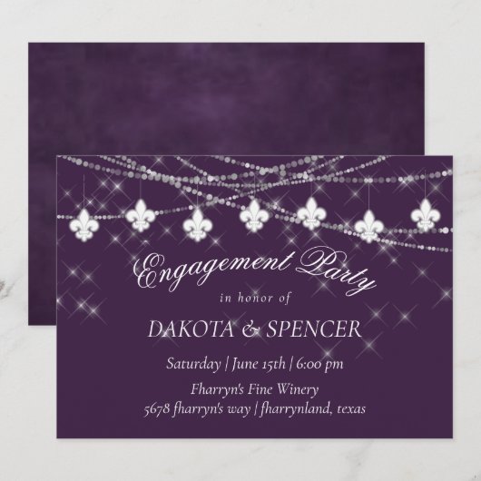 Fleur de Lis Lights | Paarse Moody-Verloving Kaart (Voorkant / Achterkant)