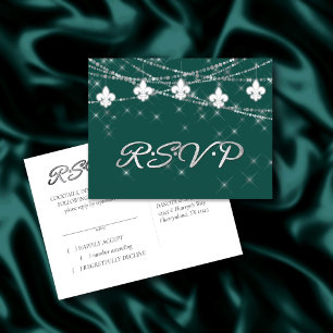 Fleur de Lis Lights   Vet Groen thematisch antwoor Uitnodiging Briefkaart