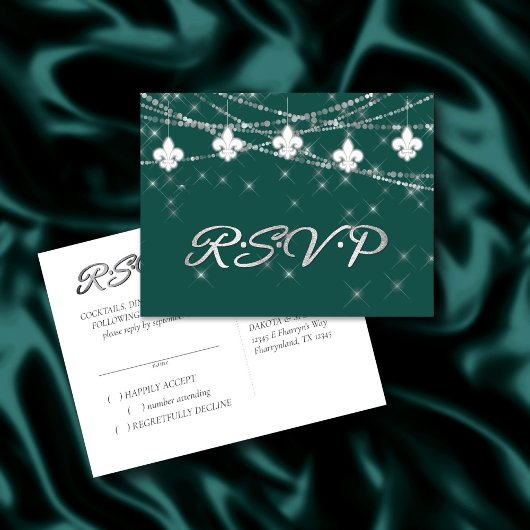 Fleur de Lis Lights | Vet Groen thematisch antwoor Uitnodiging Briefkaart